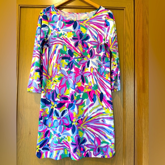 Lilly Pulitzer Colorful Floral Quarter Sleeve Pima Cotton Tee Dress / small - Picture 1 of 10